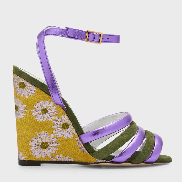 LA DoubleJ Shoes - $940 LA DoubleJ Made in Italy Suede Leather Floral Ankle Strap Wedge Sandals 6